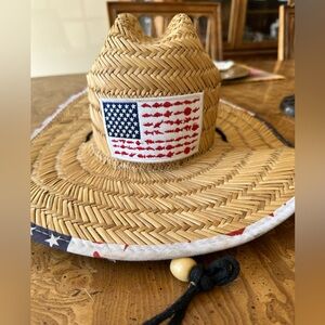 Lucky 7 Brand Woven Straw Hat red white blue